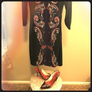 Paisley/snakeskin pattern dress.